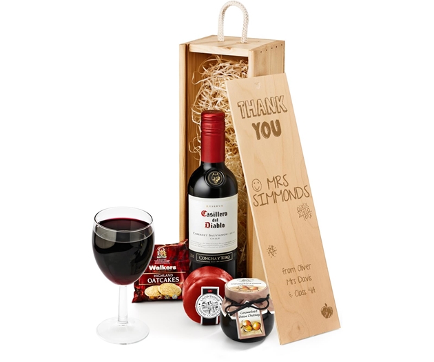 Gifts For Teacher's Wine & Cheese Gift Set With Engraved Personalised Lid